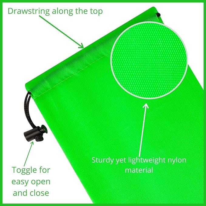 PALTERWEAR Drawstring Pouch with Toggle (8 x 11 Inch, 12 Pack, Green) Nylon Cinch Bag for Travel, Gym, Toiletries and Storage