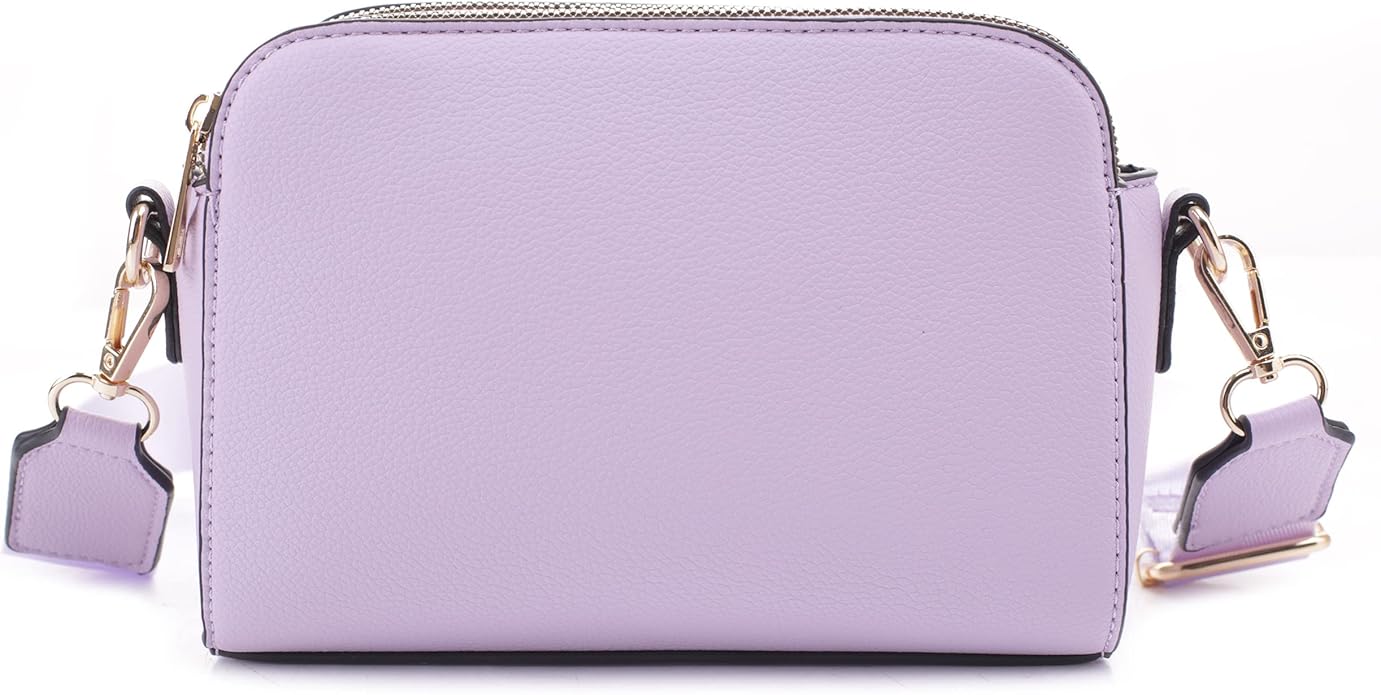EVVE Crossbody Bags for Women Trendy Triple Zip Small Crossbody Camera Bag Purse with Wide Guitar Strap
