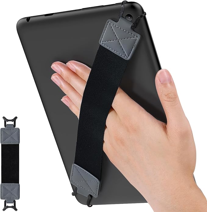 MoKo Security Hand-Strap for 9-11 Inch Tablet, iPad/IP-ad Pro/iPad Air/Kindle Fire HD/Samsung, High-Elasticity Versatile Hand Strap Lightweight Finger Grip Holder, Black Belt, Space Gray