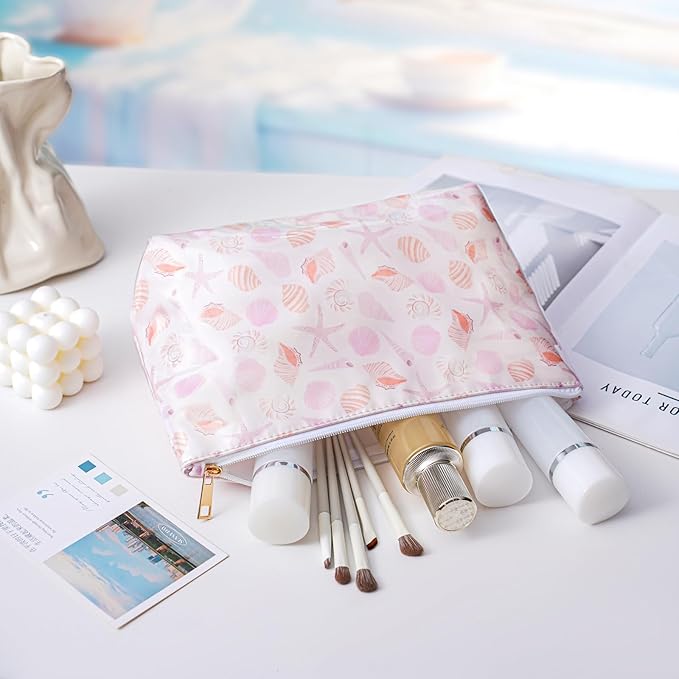 Large PVC Waterproof Sea Shell Makeup Bag,Clear Coated Cosmetic Bags,Easy to Clean,Travel Organizer Zipper Pouch Beach Vacation Essentials for Women Girls(05Shell)