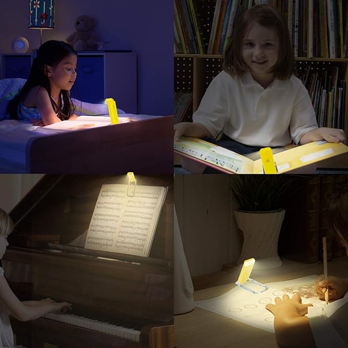 HONWELL Rechargeable Book Light, Clip On LED Reading Lights for Kids Reading in Bed, 3 Brightness Levels Dimmable Bookmark Light for Eye-Protection, Portable Reading Lamp for Bookworms, Travel(Yellow)