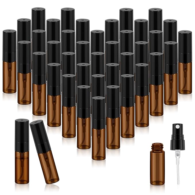 Zhehao 1 Pcs Mini Spray Bottles 3 ml Clear Glass Perfume Bottles Refillable Fine Mist Perfume Atomizer Portable Empty Sample Containers for Cleaning, Essential Oils, Travel (Amber)