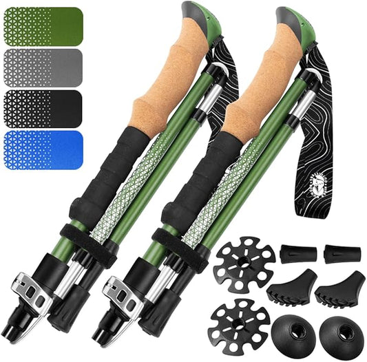 Premium Foldable Hiking Poles by USA Brand - Adjustable, Lightweight Trekking Poles Made of Aircraft Aluminum, Metal Locks Cork EVA Grips