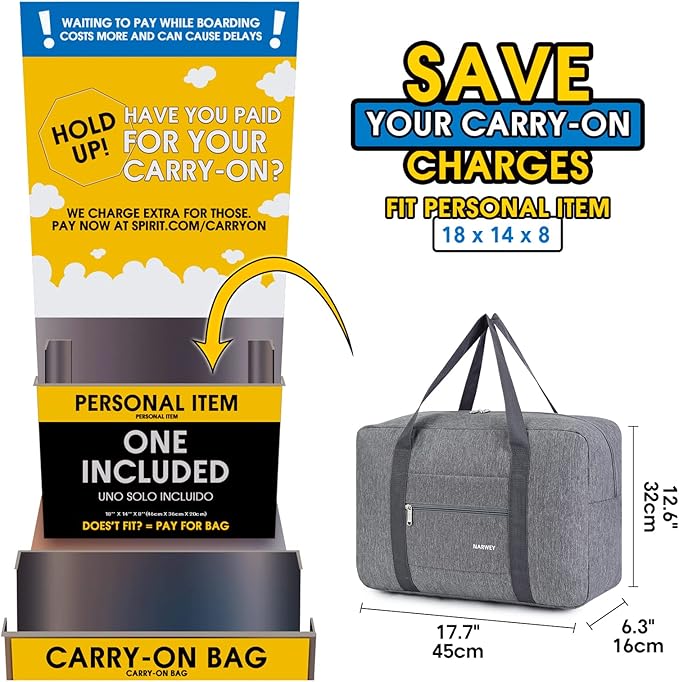 For Spirit Airlines Personal Item Bag Foldable Travel Duffel Bag Tote Carry on Luggage Duffle Overnight for Women and Men