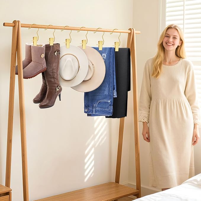 10 Pack Gold Boot Hangers for Closet, Hanger Clips Portable Travel Hangers Space Saving, Boot Clip Hooks for Hanging Clothes Pins Laundry Pants Hooks Towels Hat Bra Socks Jean