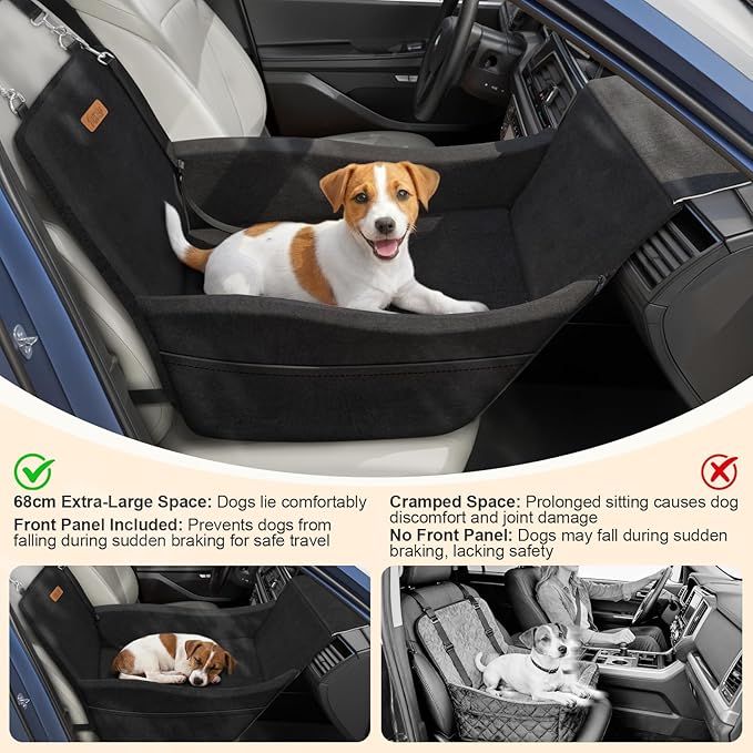Elevated Dog Car Seat, Dog Booster Car Seats for Small & Medium Breeds Up to 35lbs, Fully Detachable and Washable, Memory Foam Pet Carseat with 2 Storage Pockets & 3 Safety Belts, Black