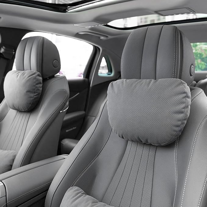 2 Pcs Car Headrest Neck Pillow for Driving,Universal Premium Suede Leather Soft and Comfortable Headrest,Three Gears of Height Adjustment Car Seat Headrest Pillow Car Interior Accessories