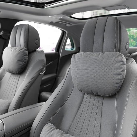 2 Pcs Car Headrest Neck Pillow for Driving,Universal Premium Suede Leather Soft and Comfortable Headrest,Three Gears of Height Adjustment Car Seat Headrest Pillow Car Interior Accessories