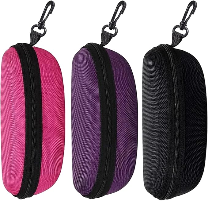 3pcs Sunglasses Case Box, Travel Zipper Hard Shell Eyeglasses Case Scratch Resistant Glasses Hook Glasses Organiser