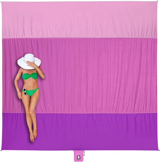 WEKAPO Beach Blanket Sandproof Waterproof, Extra Large Beach Mat, Oversized & Compact Sand Free, Quick Drying Beach Essentials for Vacation, Cruise, Picnic & Camping with Stakes