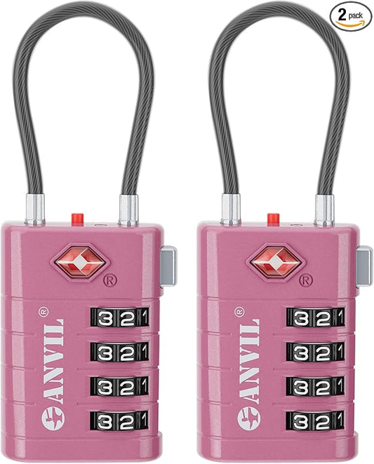 ANVIL TSA Approved Luggage Locks with Search Alert Indicator, 4-Digit Combination Suitcase Lock, Advanced TSA008 Core Heavy Duty Anti-Theft Travel Lock for Double Zippers, Backpacks