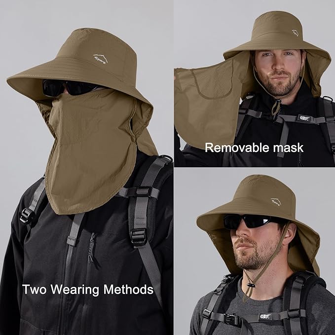 Sun Hat for Men Women with Neck Flap,UPF 50+ UV Protective Hiking Fishing Hats,Wide Brim Sun Hat for Women&Men