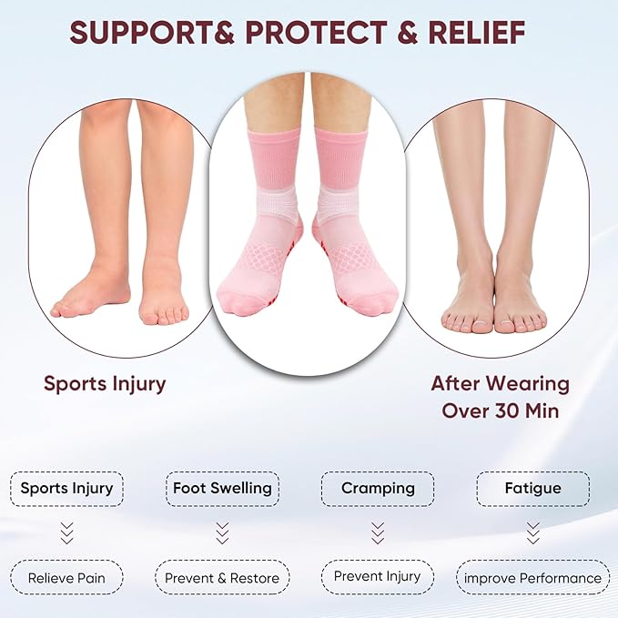 Women’s Cotton Crew Compression Socks 5 Pairs Breathable Skin-Friendly with Targeted Ankle Support & Dry-Fit