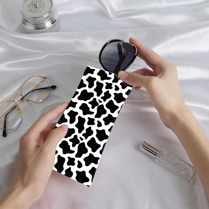 Anikathy 2Pcs Sunglass Eyeglass Glasses Case Soft PU Leather with Cleaning Cloth Cute Glasses Pouch Bag for Men Women Girs