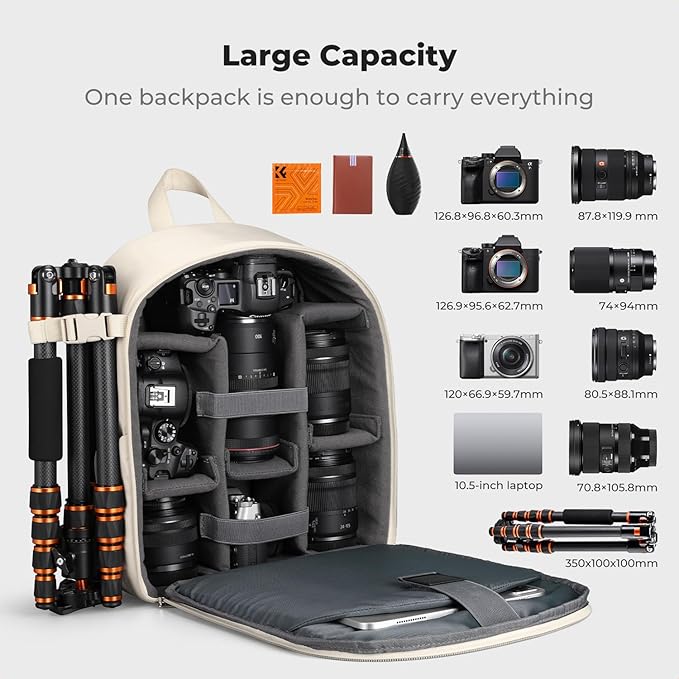 K&F CONCEPT Camera Bag Backpack, Professional DSLR/SLR/Mirrorless Camera Backpack, Photography Camera Case with Tripod Holder & Rain Cover Compatible with Canon/Sony/Nikon/FUJIFILM