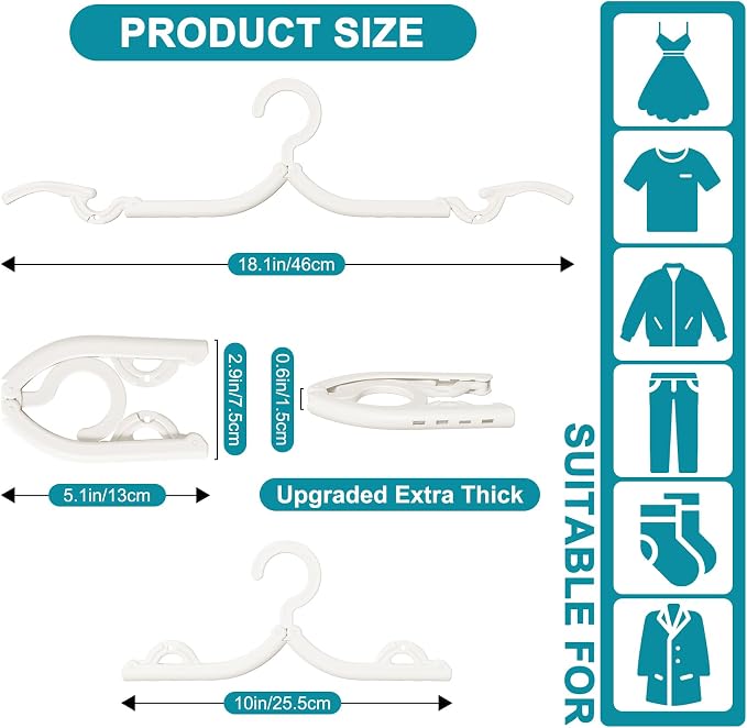 Extra Thick 10 Pcs Travel Hangers Portable Foldable Travel Hanger Organizer, Plastic Cruise Essentials 2026 Clothes Hanging Rack Folding Hangers for Travel Camping Fly RV Europe Suitcase, White