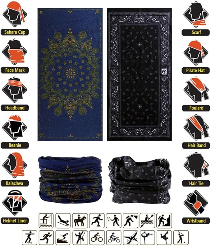 VANCROWN Headband Neck Gaiter Head Wrap Headwear Face Mask Magic Scarf Bandana for Men and Women
