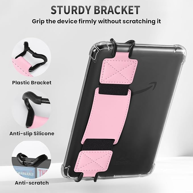 MoKo 2 Pack Security Hand Strap for 6-8" eReaders Fire Tablet -Kindle/Kobo/Voyaga/Lenovo/Sony E-Book Tablet, High-Elasticity Versatile Hand Strap Lightweight Finger Grip Holder, Pink+Marble Pink