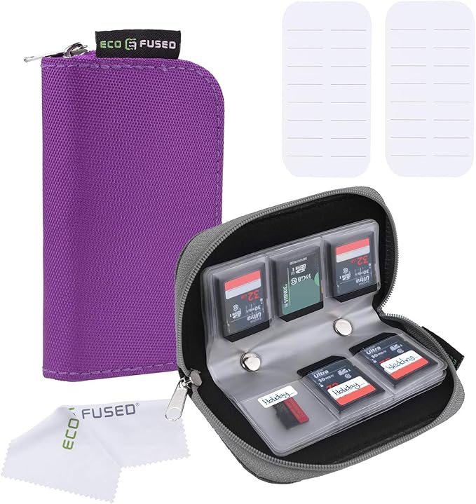 Eco-Fused Memory Card Case - Fits up to 22x SD, SDHC, Micro SD, Mini SD and 4X CF - Holder with 22 Slots (Purple & Grey / 22 Slots - 2 Pack)