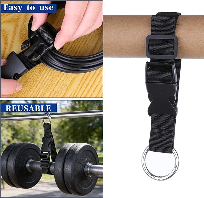 3 PCS Luggage Straps, Black Adjustable Luggage Connector Straps Heavy Duty Travel Belt with Metal Ring Hooks for Outdoor Travels Airport Connecting Luggages and Jackets