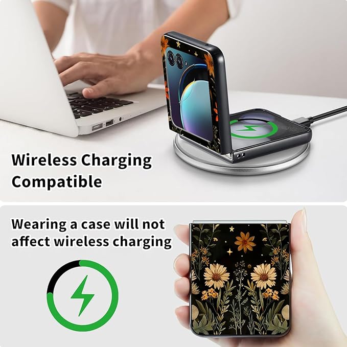 for Motorola Moto Razr 2024 Case,Moto Razr 50 Phone Case Cute Slim Hard PC Ultra-Thin Anti-Scratches Shockproof Protective Cover,Plant Floral Moon