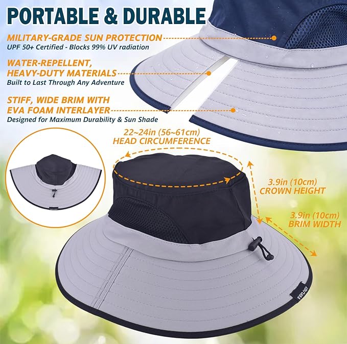 EINSKEY Wide Brim Sun Hat, UPF 50+ UV Protection Waterproof Packable Bucket Hat for Men & Women, Fishing Hiking Beach Garden