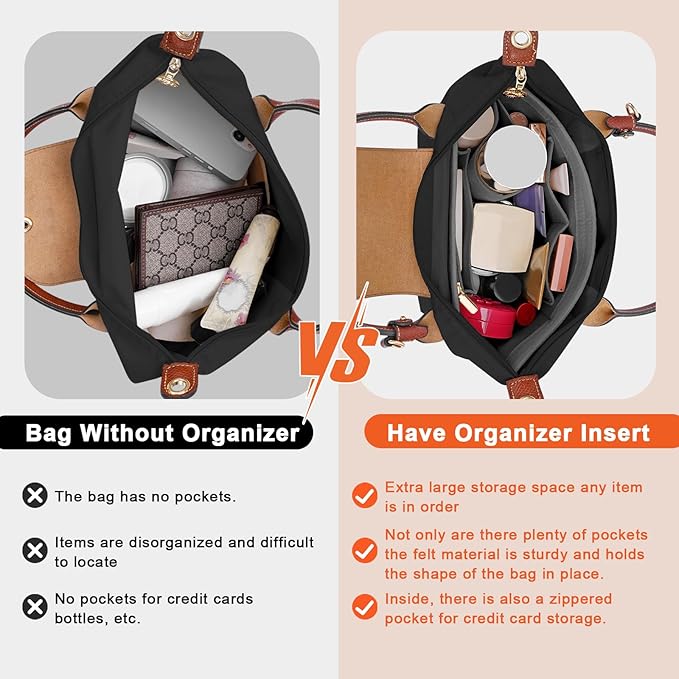 LOUKAYCCI Felt Purse Organizer Insert for Longchamp Le Pliage M Handbag Insert (Medium,Gary)