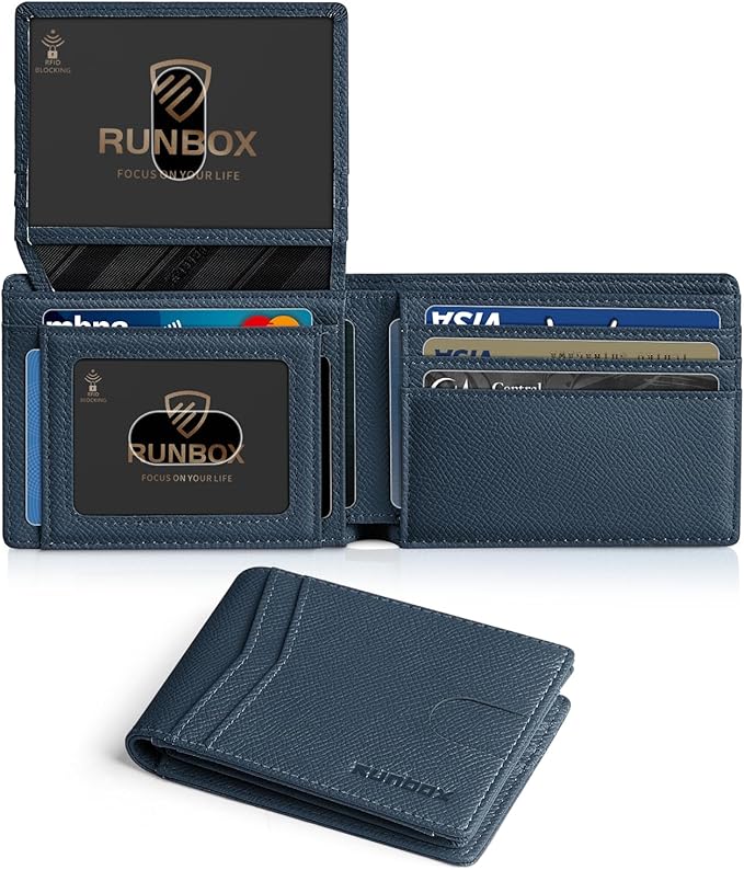 RUNBOX Wallet for Men -Slim Rfid Leather Mens Bifold Novelty Wallets 2 ID Window With Gift Box Men's Accessories | Slim