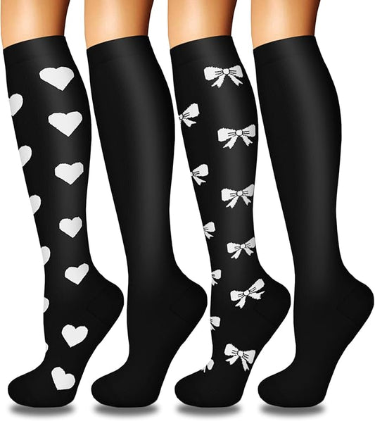 4 Pairs Compression Socks for Women Circulation-Best Support for Nurses,Running,Athletic,Travel