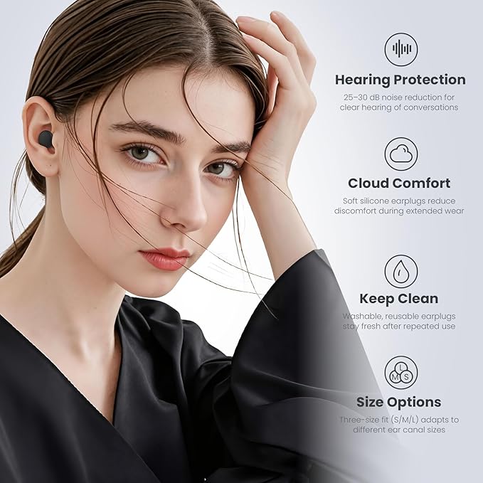 JUSTRVN Earplugs for Sleeping,Reusable Ear Plugs for Noise Reduction 30dB with Carrying Case,Hearing Protection Ear Plugs for Concert,Focus,Working,Studying&Sound Reduction
