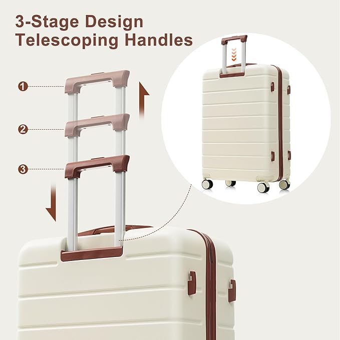Hardside Luggage Sets, Lightweight Suitcase with Spinner Wheels, Ivory