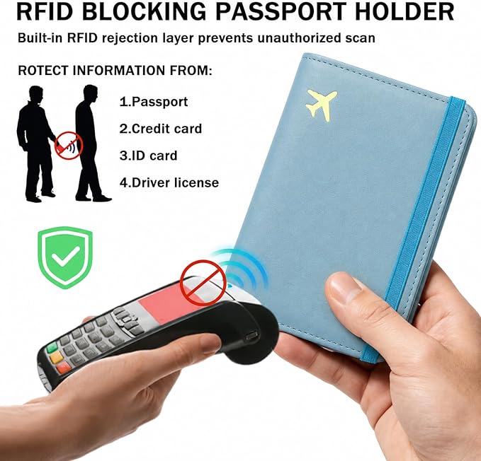 ZOPPEN Passport Holder Wallet, Passport Cover Travel Wallet Women Travel Essentials Accessories Document Organizer Travel Must Haves Rfid Blocking Cover Case for Women and Men, Blue