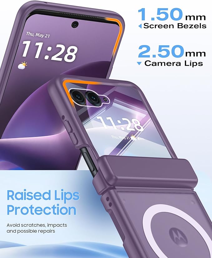 Magnetic for Motorola Razr+ Plus 2026,Razr+ 2025/2024 Case,Hinge Protection, Screen Protector, Compatible with MagSafe, Translucent Frosted, Shockproof Cover for Razr+ 2026/2025/2024-Purple