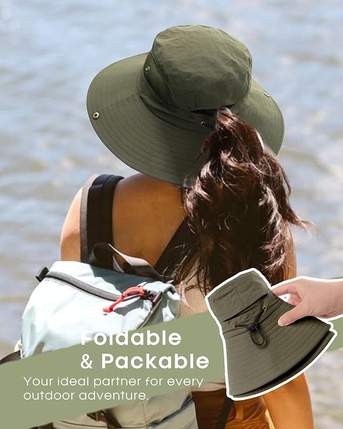 FURTALK Womens Sun Hat with Ponytail Hole Beach Hiking Summer Wide Brim UPF 80+ Outdoor Protection Foldable Bucket Hat