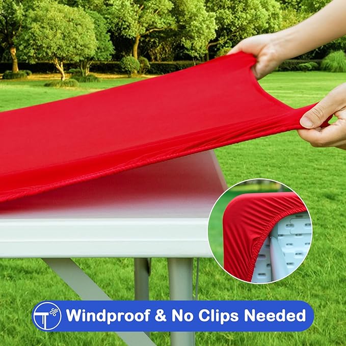 Wolkemer 2 Pack Red Fitted Tablecloth 34x34 Inch Square Elastic Edges Table Cloth, Spandex Stretch Table Cover with Machine Washable Fabric for Wedding Party Picnic Dining Indoor Outdoor