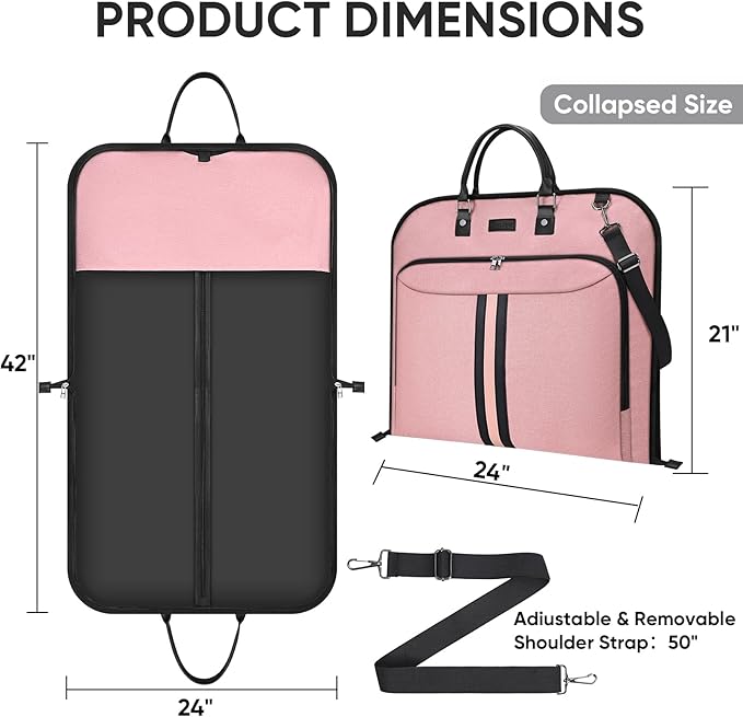 BALEINE Travel Garment Bag, Travel Suit Bag for Men, Water Resistant Carry on Garment Bag for Hanging Clothes, Garment Duffel Bag for Travel Business (Pink)