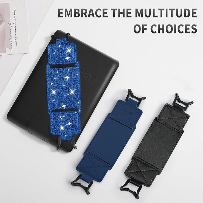 MoKo 2 Pack Security Hand Strap for 6-8" Kindle eReaders Fire Tablet-Kindle/Kobo/Voyaga E-Book Tablet, High-Elasticity Versatile Hand Strap Lightweight Finger Grip Holder, Indigo+Glitter Deep Blue