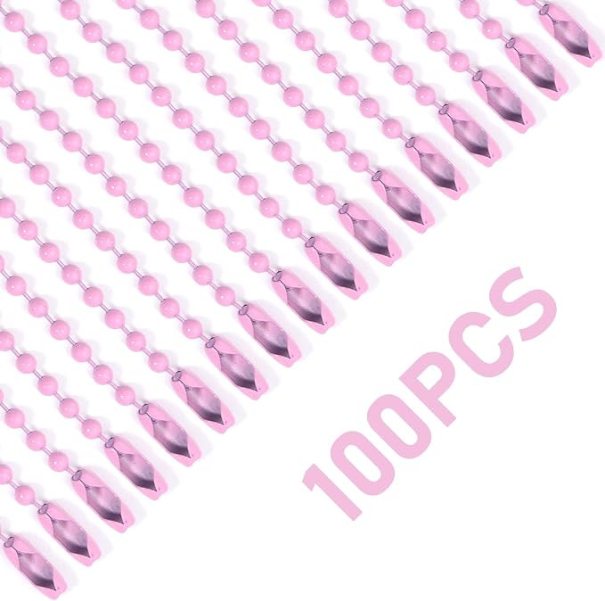 Lemonkey 100Pcs Ball Beads Chains Bulk,Pink Keychains Rings Metal Chains,4 Inch Dog Tag Metal Small Chains with Connectors for Hanging Decoration