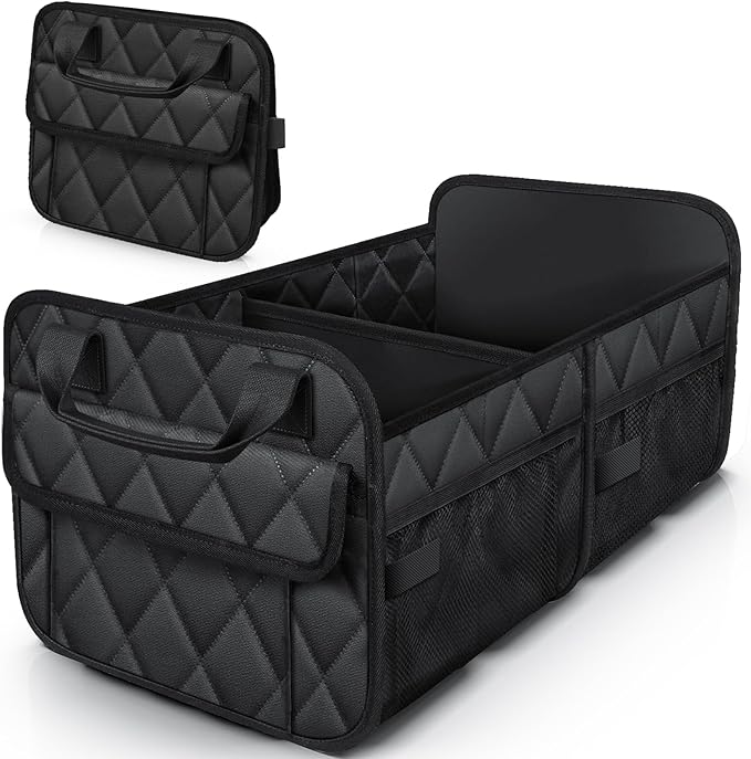 HOTOR Trunk Organizer for SUV – Foldable & Portable Car Organizers and Storage with 2 Compartments, Large Capacity Car Trunk Organizer Car Accessories for Truck Sedan, Black, 21.7" x 12.8" x 11.0"