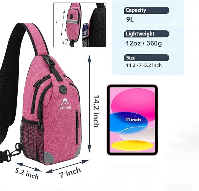 Sling Backpack for Women & Men, Crossbody Travel Bag with Water Bottle Holders, 17 Pockets, Quick-Access Phone Pocket, Hidden Security Pocket, Fits 11" Tablet, for Daily Carry, Travel, Theme Parks