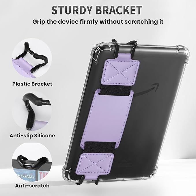 MoKo 2 Pack Security Hand Strap for 6-8" eReaders Fire Tablet-Kindle/Kobo/Voyaga/Lenovo/Sony E-Book Tablet,High-Elasticity Versatile Hand Strap Lightweight Finger Grip Holder,Taro Purple+Lavender Trim