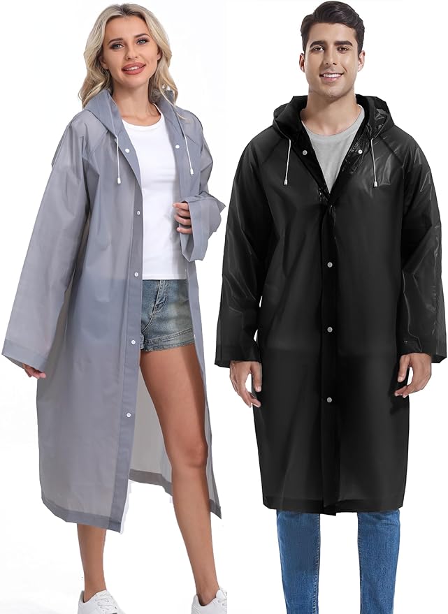2PCS Rain Ponchos for Adults Reusable Rain Coats for Adults Rain Jackets Raincoats for Men Women