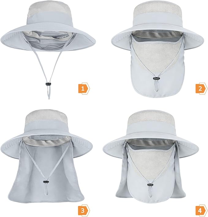 Sun Hats for Men Women Fishing Hat UPF 50+ Breathable Wide Brim Bucket Hats Summer UV Protection Safari Hat with Neck Flap