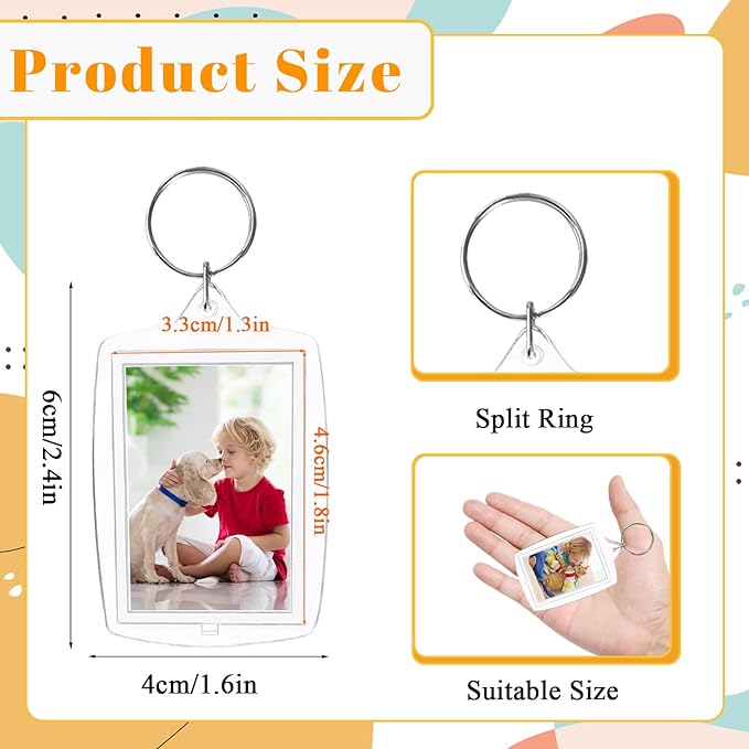 Qyyiguf 30 Pcs Acrylic Photo Frame Keyring,Keychain Clear Acrylic with Split Ring,Photo Insert Keychains for Personalised Custom,Artwork,Gifts