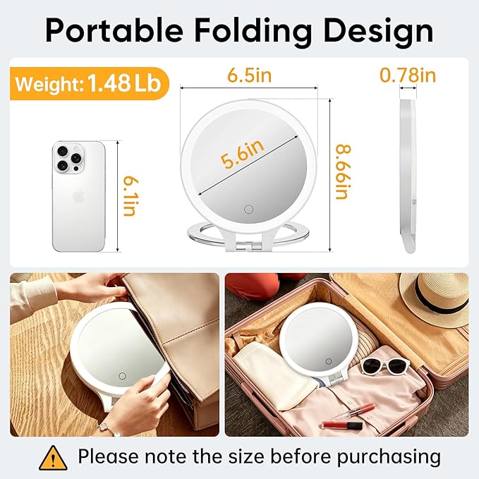 FASCINATE Magnifying Mirror 30X 1X Double Sided Magnification Makeup Vanity Mirror 2000mAh Rechargeable Lighted Mirror with 3 Color Setting Adjustable Rotation LED Vanity Desk Mirror