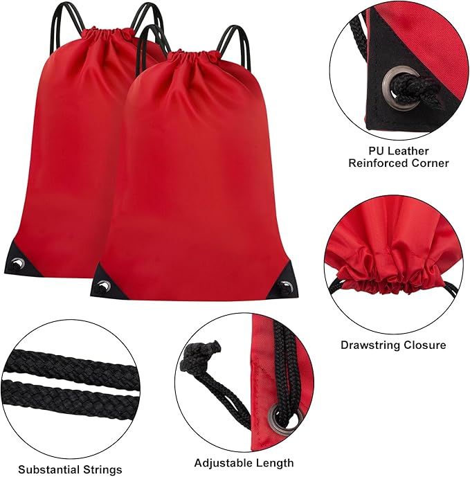 2PCS Drawstring Bags Bulk, String Backpack for Men Women, Cinch Bag Draw String Back Bag for Gym, Sports, Travel, Swimming, Beach, XL, Red