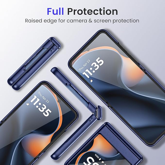 VEGO for Motorola Razr 2026/2025/2024 Case with Built-in Screen Protector[Anti-Scratch] Hinge Protection Full Body Shockproof Wireless Charging Phone Case for Moto Razr 2026/2025/2024-Blue