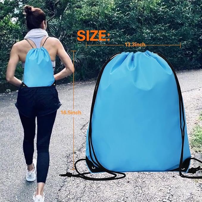 CODOBON 40 Pcs Drawstring Backpack Bulk Draw String Bags Cinch Polyester Bag for Gym Sport, Sky Blue