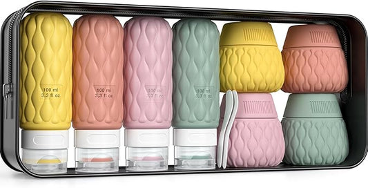 Silicone Travel Bottles for Toiletries 8 Pack Travel Size Toiletries 3.4 oz 1.7 oz, Leakproof Squeeze Travel Size Containers Refillable Cosmetic Jars Set for Shampoo, Conditioner, Creams