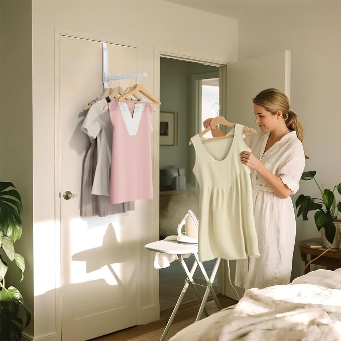Over the Door Hanger Folding Clothes Drying Rack with 1 Hooks, Double Fold Hanging Door Hooks Coat Rack for Laundry Room, Compact Space Saving Foldable Portable Door Hooks Collapsible (2Pack,White)